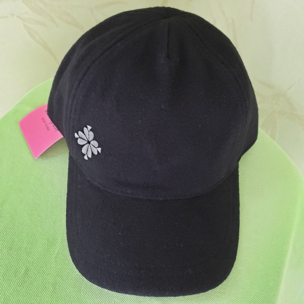 KATE SPADE SPADE FLOWER WOOL BLEND BASEBALL HAT CAP:NWT BLACK - Picture 2 of 10